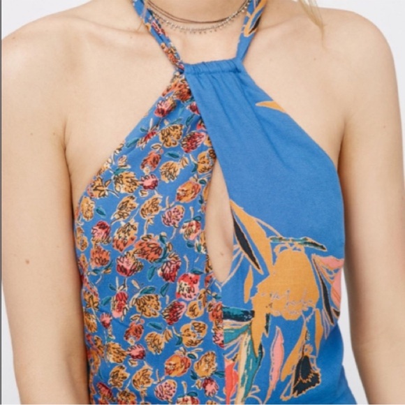 Free People The Life Exotic Jumpsuit in Sapphire Combo (Blue) Halter Size 0 - Picture 3 of 11